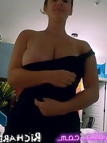 A mature woman with big natural breasts gives a blowjob and swallows the semen.