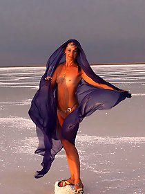 Beautiful sunset scenery by a shawl on a salt lake